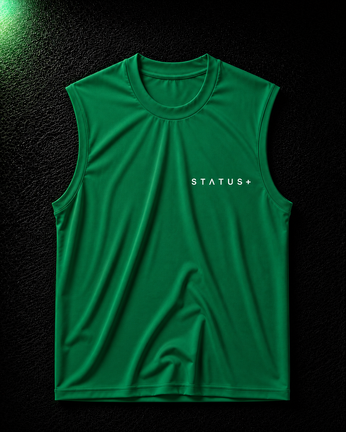 Status+ x E.O.M.W.D.  Green Sleeveless Shirt — White Logo — front
