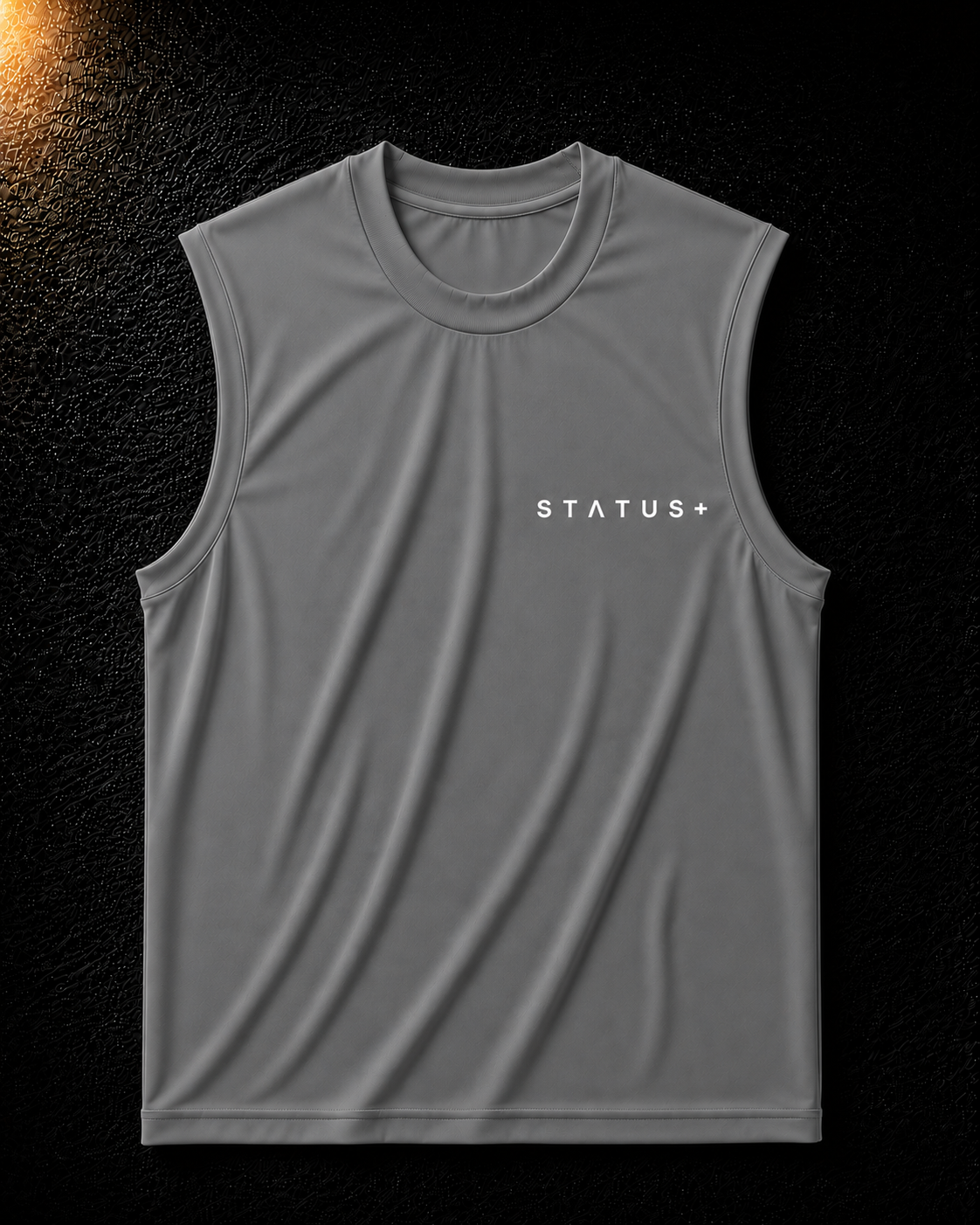 Status+ x E.O.M.W.D. Gray Sleeveless Shirt — White Logo — front