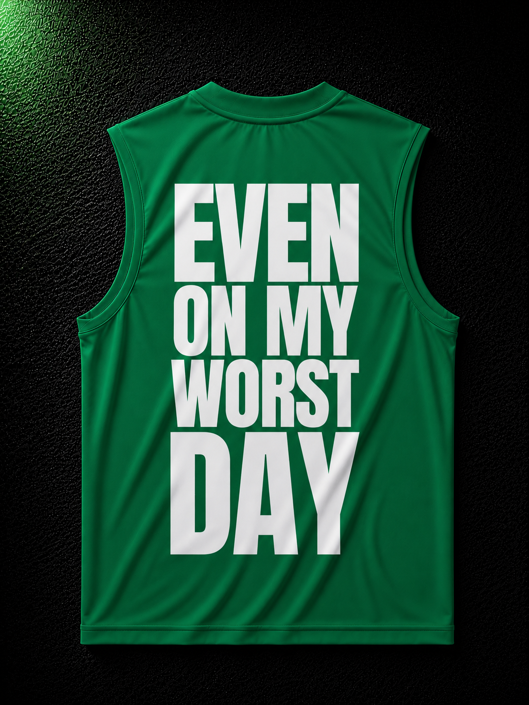 Status+ x E.O.M.W.D.  Green Sleeveless Shirt — White Logo — back