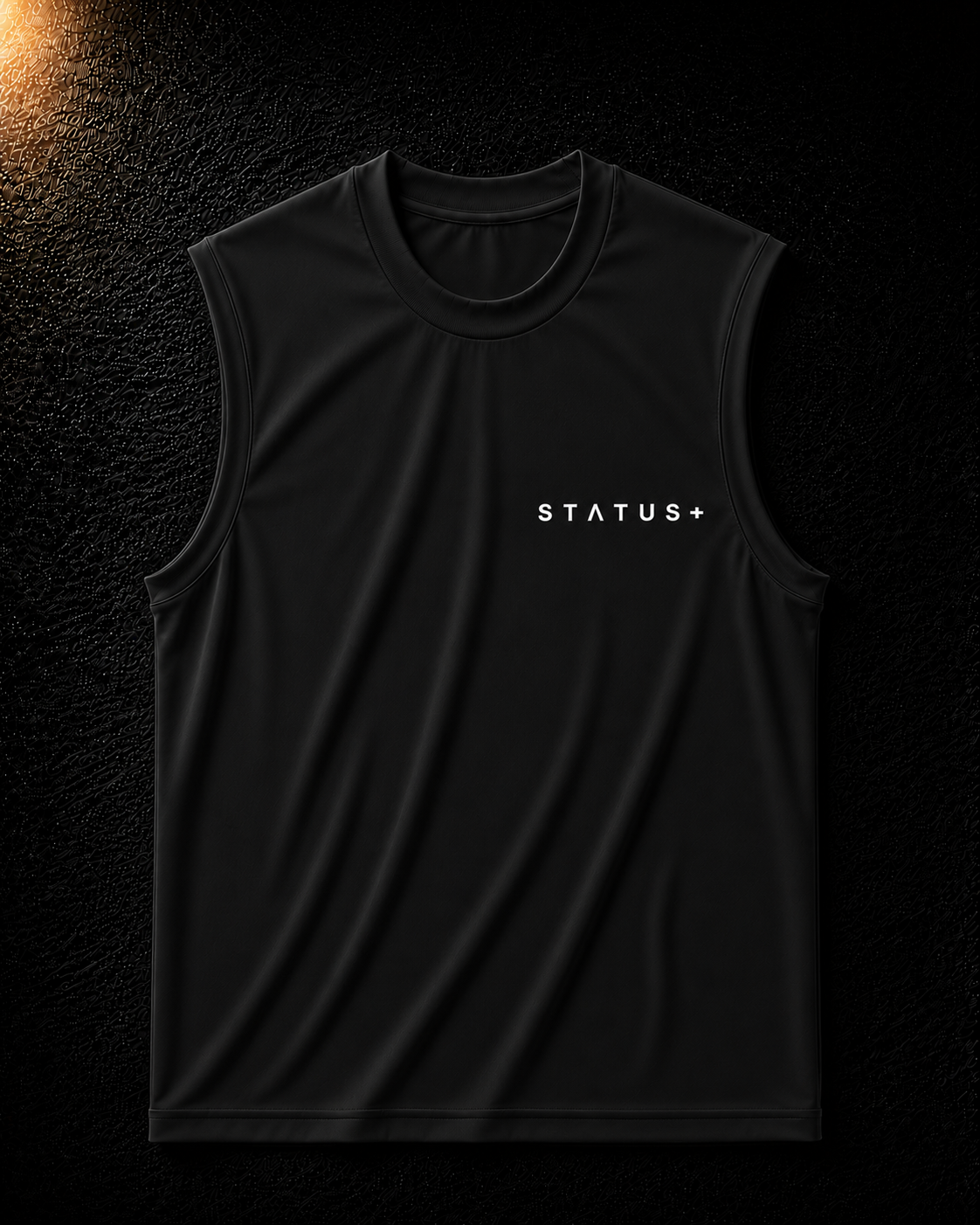 Status+ x E.O.M.W.D. Black Sleeveless Shirt — White Logo — front