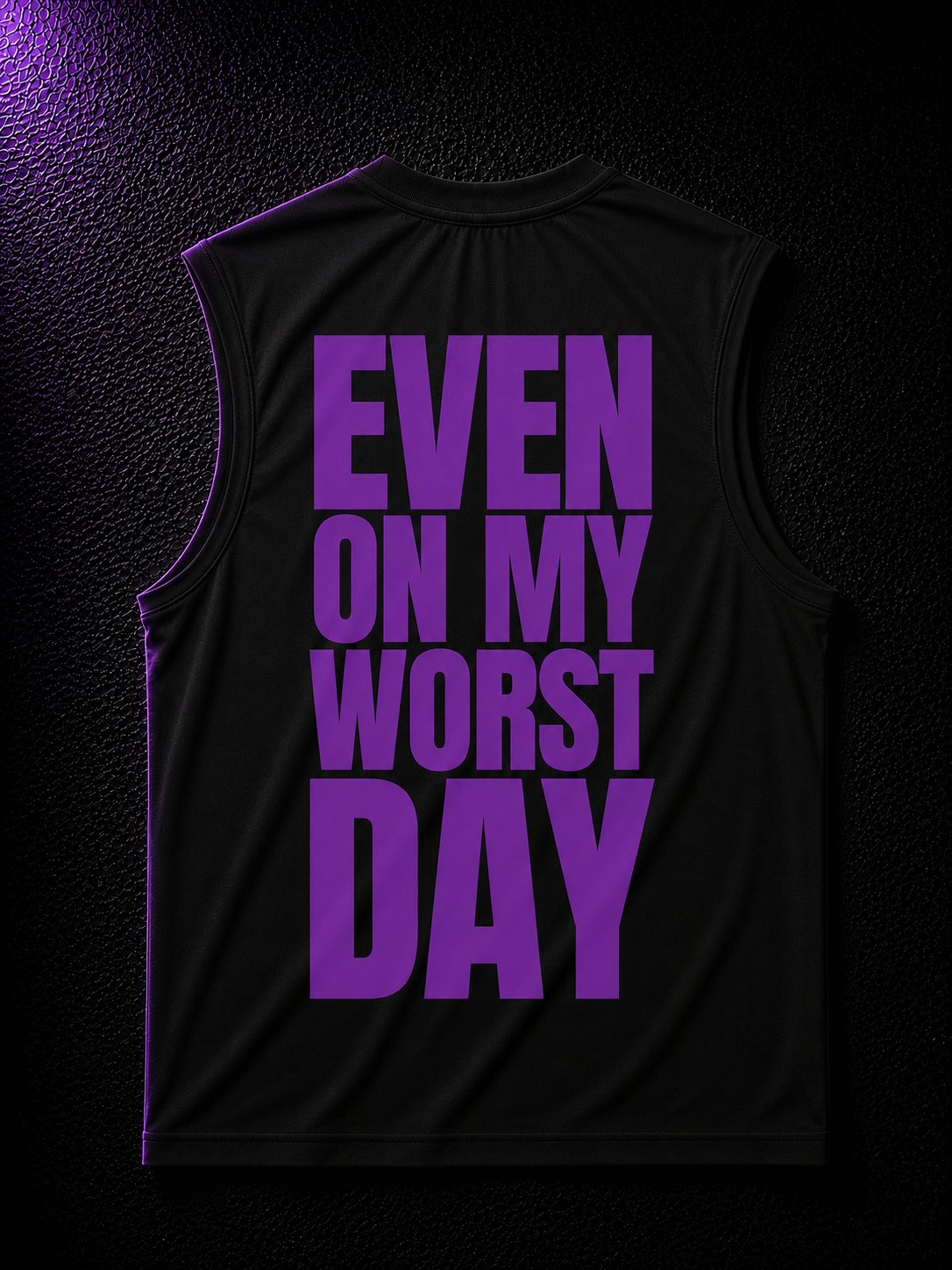 Status+ x E.O.M.W.D. Black Sleeveless Shirt — Purple Logo — back