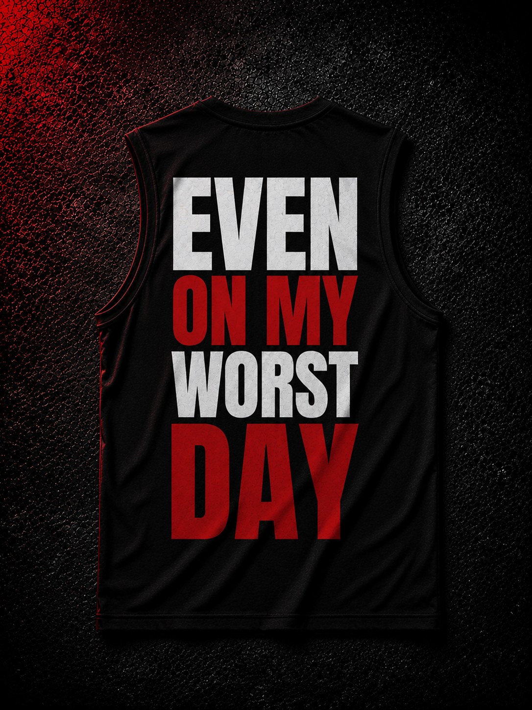 Status+ x E.O.M.W.D. Black Sleeveless Shirt — White & Red Logo — back