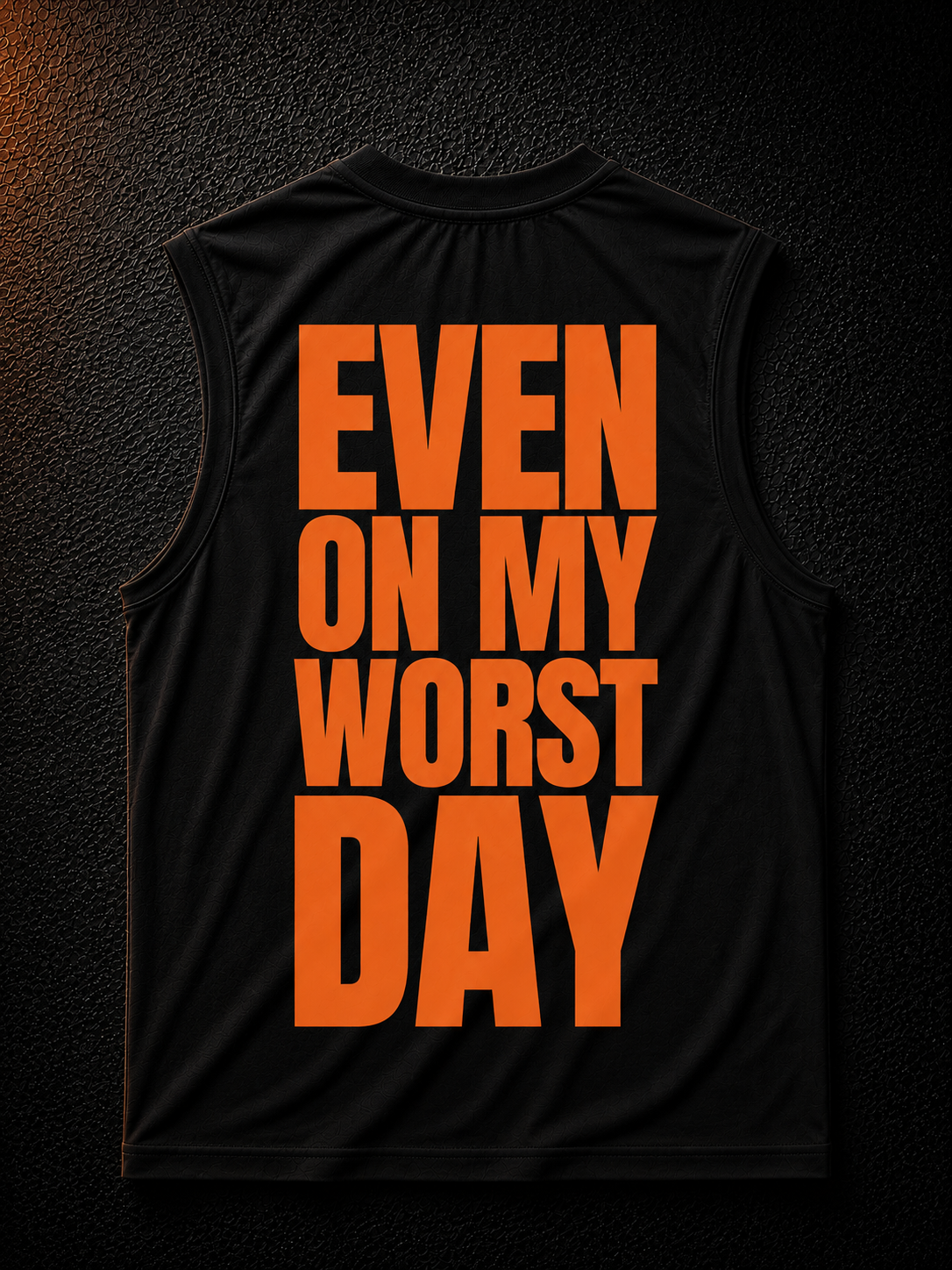 Status+ x E.O.M.W.D. Black Sleeveless Shirt — Orange Logo — back