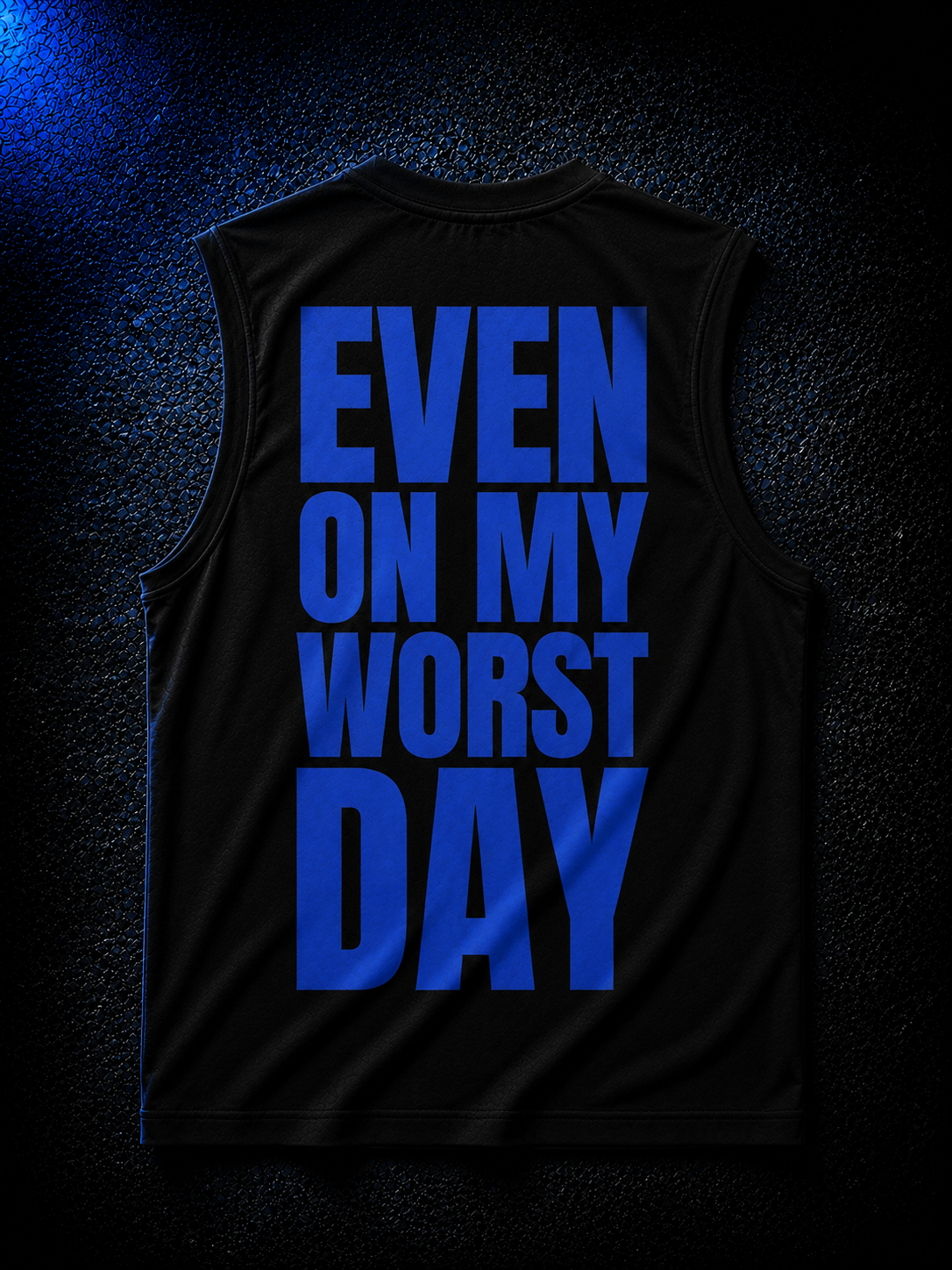 Status+ x E.O.M.W.D. Black Sleeveless Shirt — Blue Logo — back