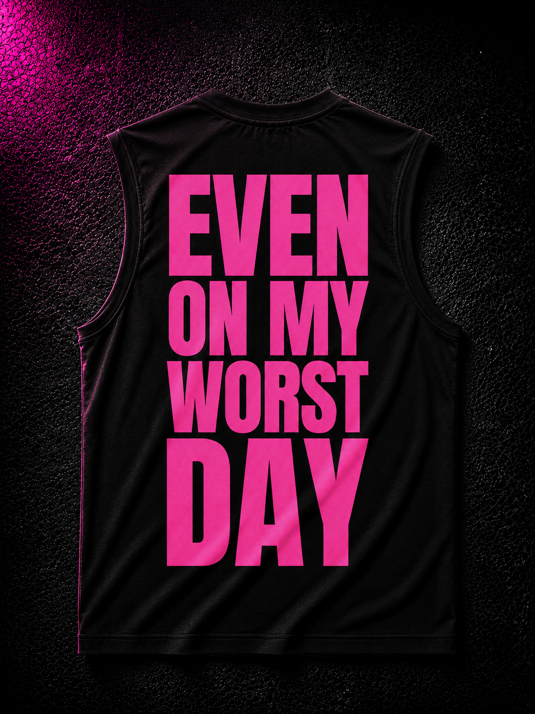 Status+ x E.O.M.W.D. Black Sleeveless Shirt — Pink Logo — back