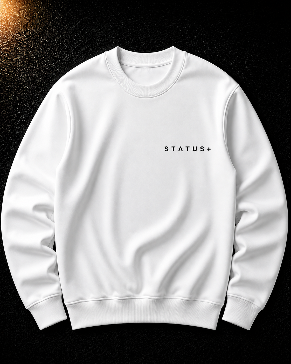 Status+ x E.O.M.W.D. White Sweatshirt  — Black Logo — front