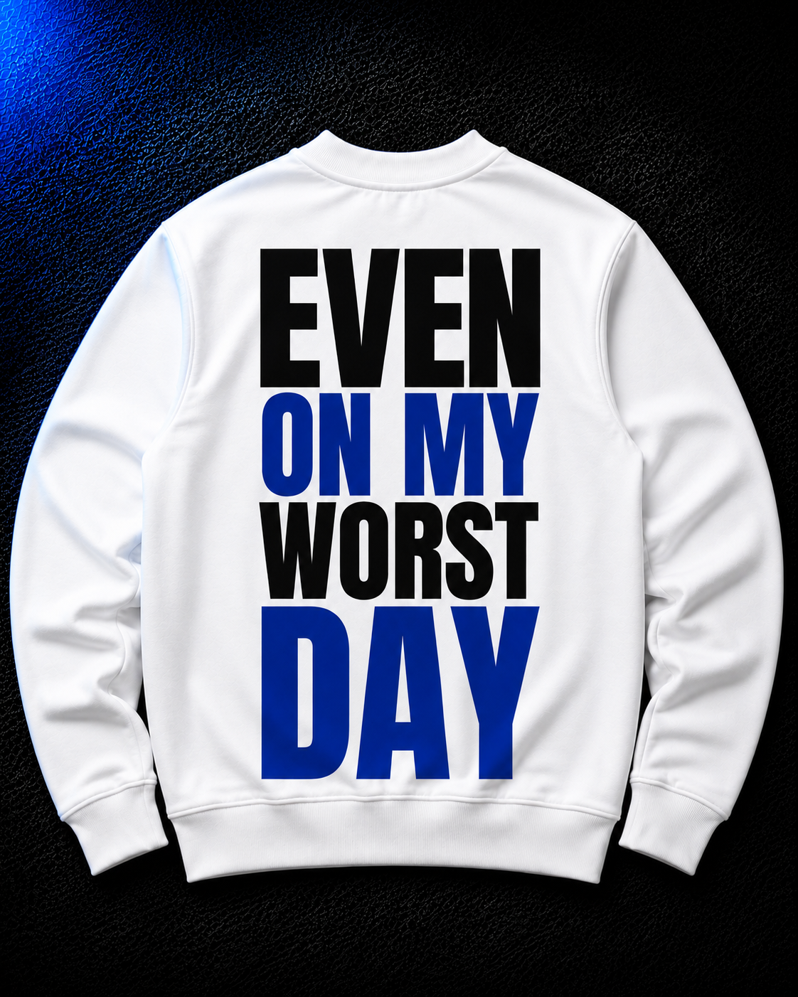 Status+ x E.O.M.W.D. White Sweatshirt  — Blue Logo — back