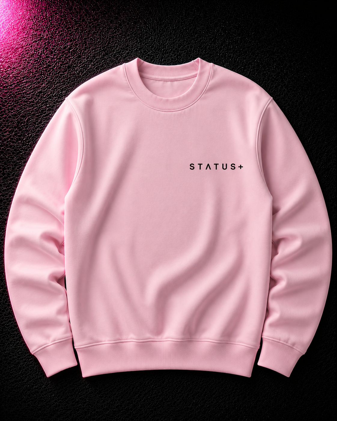 Status+ x E.O.M.W.D. Pink Sweatshirt  — Black Logo — front
