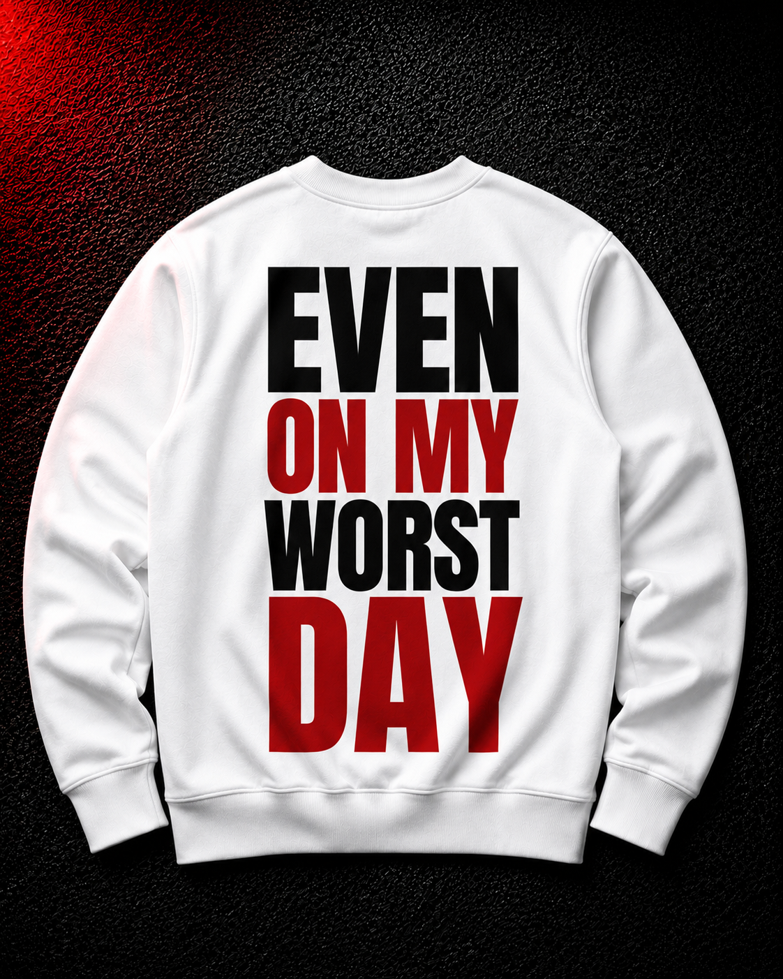 Status+ x E.O.M.W.D. White Sweatshirt  — Black & Red Logo — back