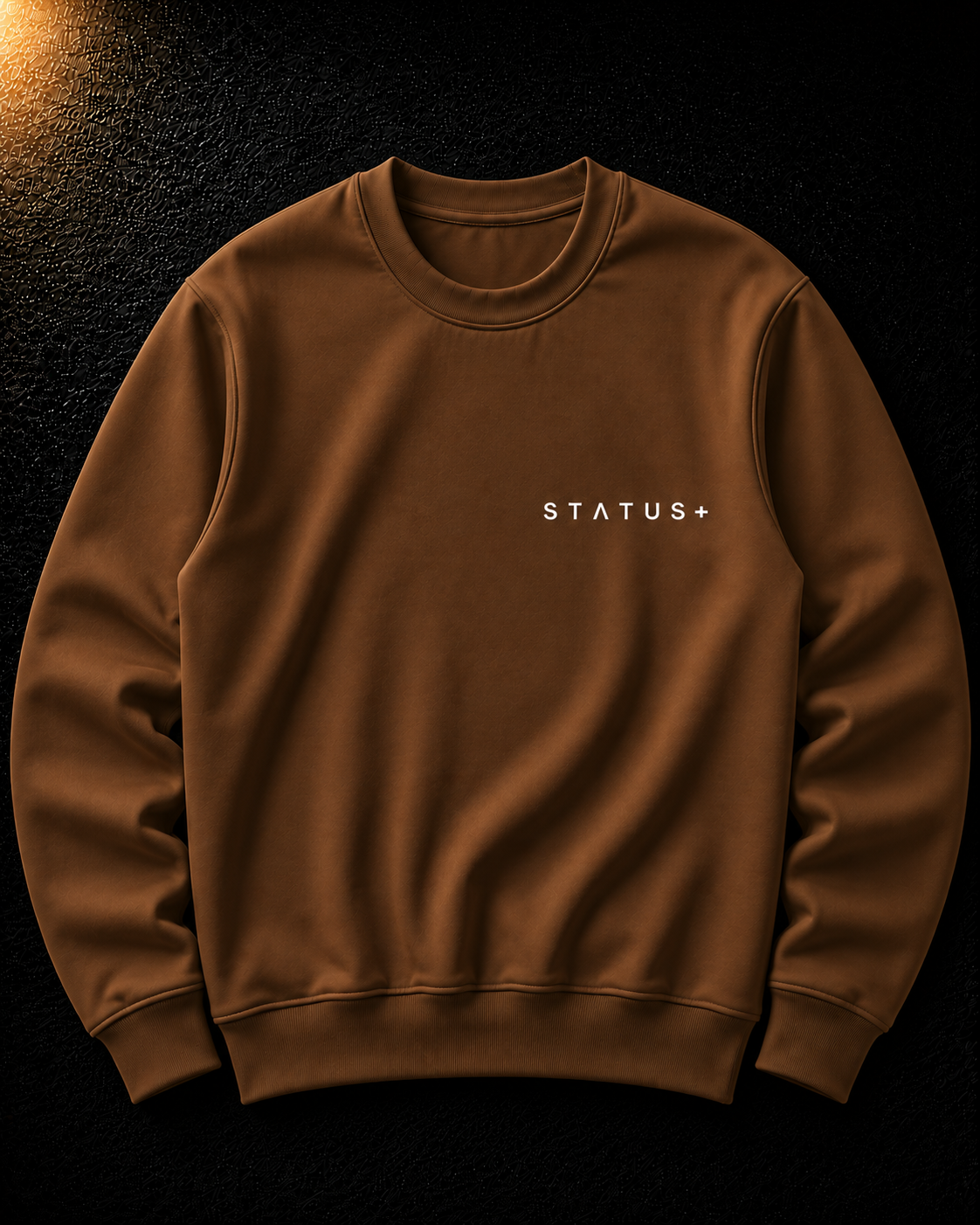 Status+ x E.O.M.W.D. Brown Sweatshirt  — White Logo — front