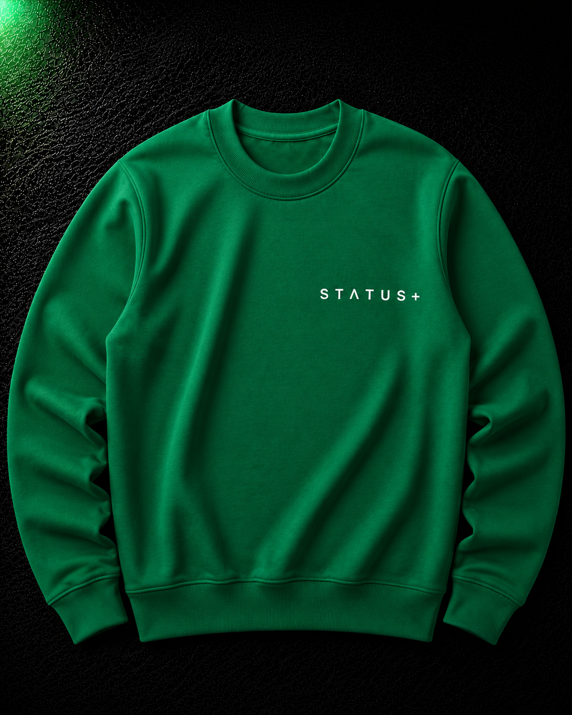 Status+ x E.O.M.W.D. Green Sweatshirt  — White Logo — front
