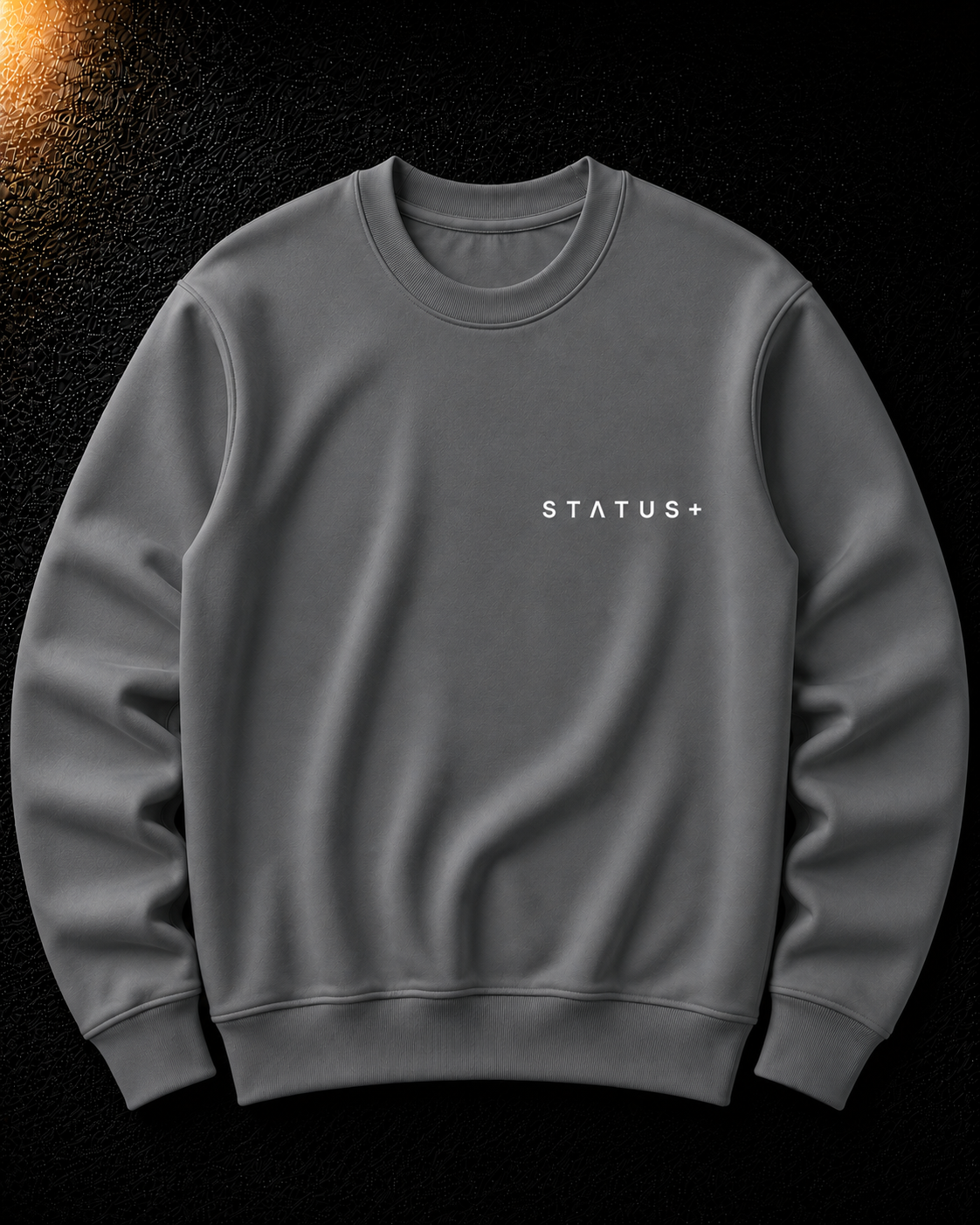 Status+ x E.O.M.W.D. Gray Sweatshirt  — White Logo — front
