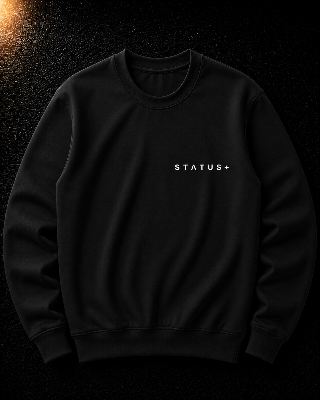 Status+ x E.O.M.W.D. Black Sweatshirt  — White Logo — front