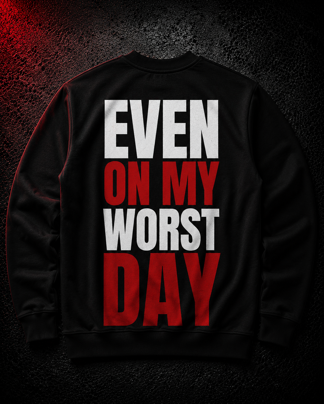 Status+ x E.O.M.W.D. Black Sweatshirt  — White & Red Logo — back