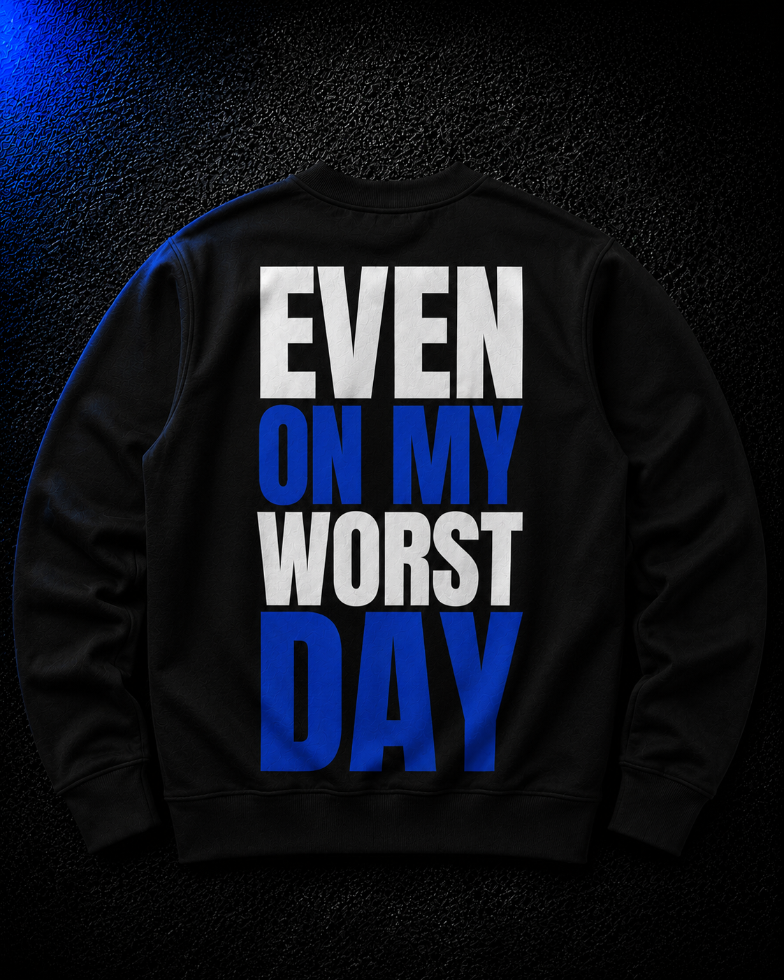 Status+ x E.O.M.W.D. Black Sweatshirt  — Blue Logo — back