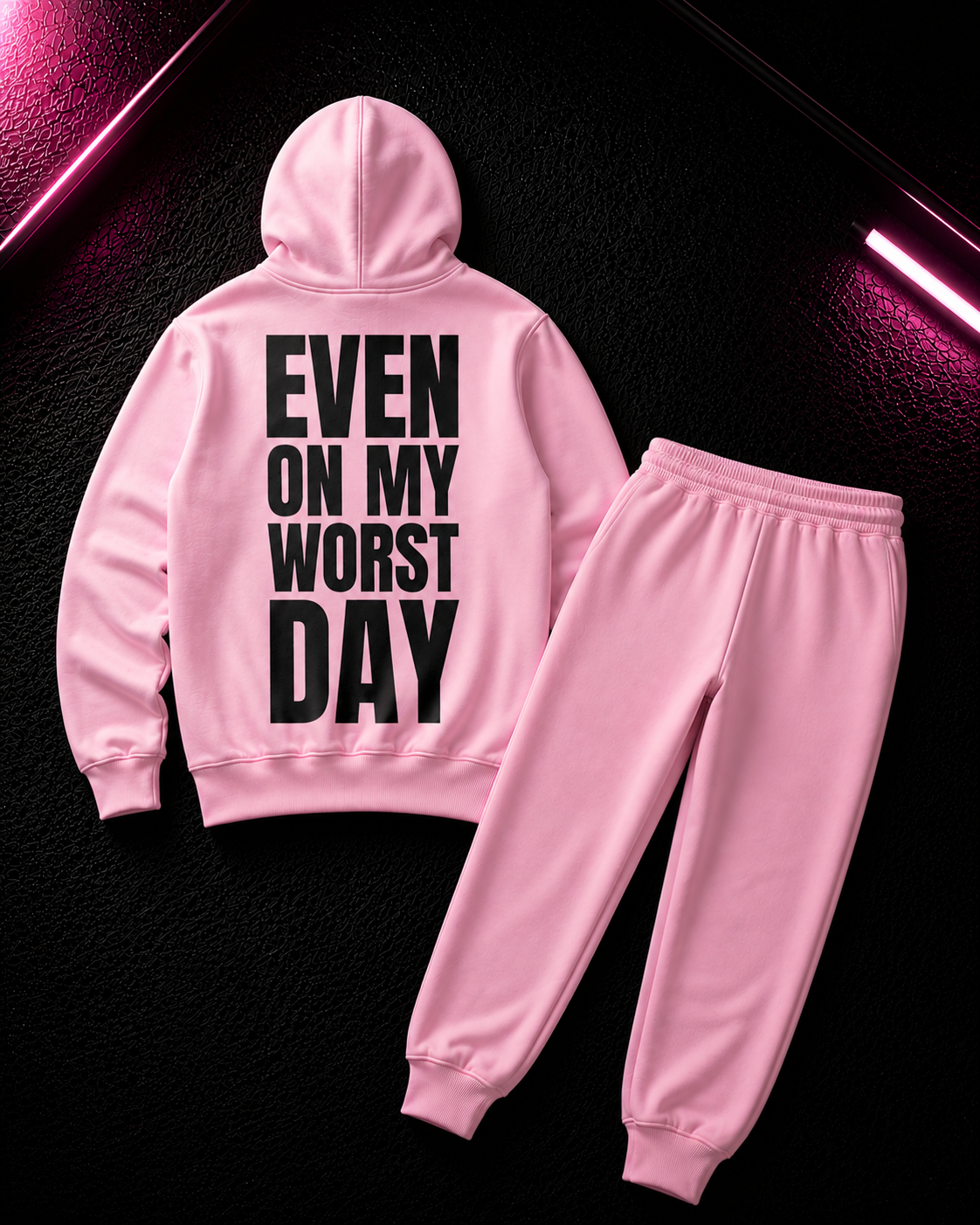 Status+ x E.O.M.W.D. Pink Sweatsuit  — Black Logo — back