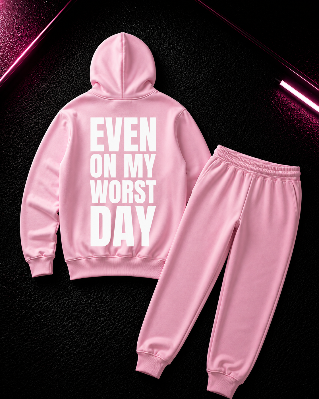 Status+ x E.O.M.W.D. Pink Sweatsuit  — White Logo — back