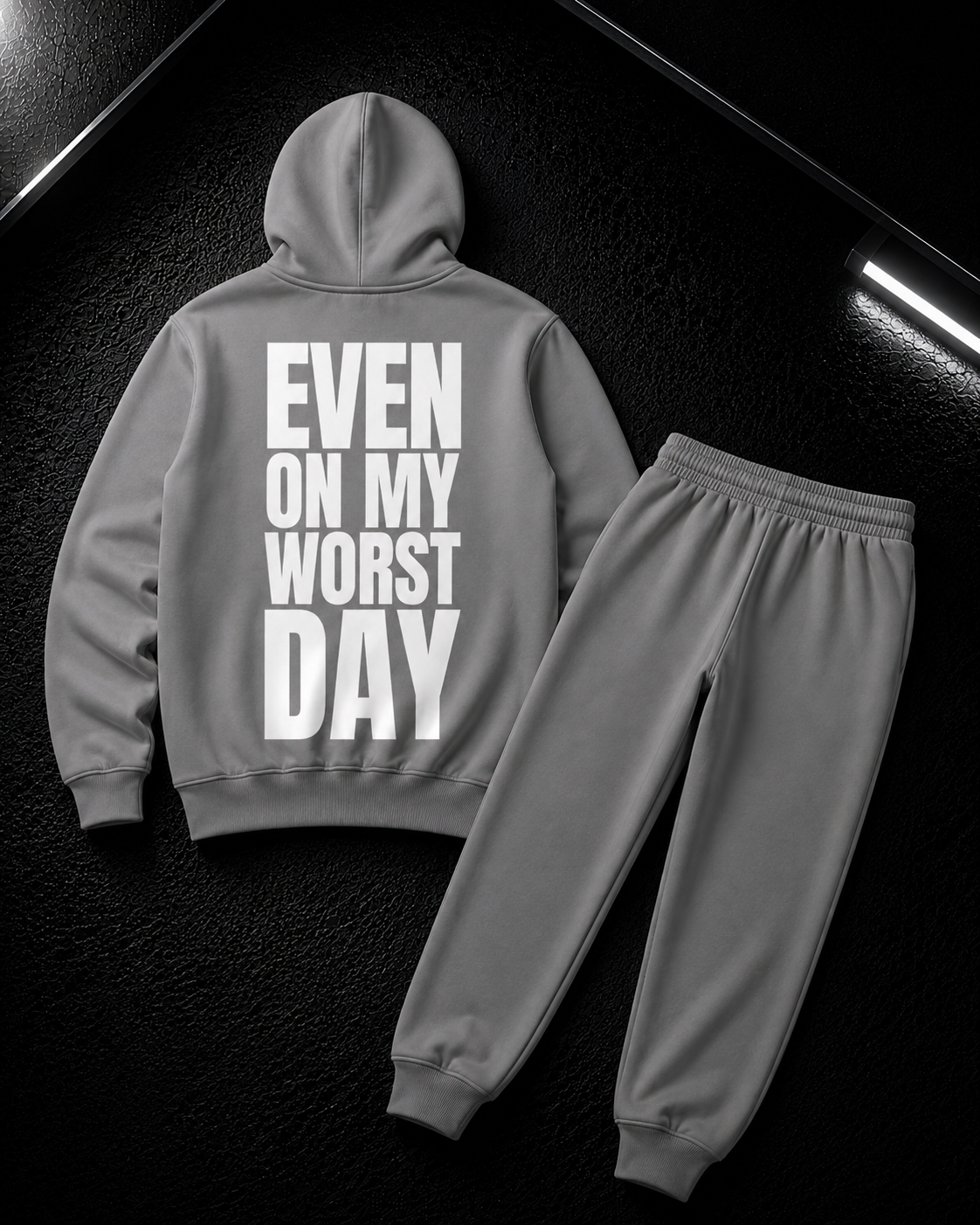 Status+ x E.O.M.W.D. Gray Sweatsuit  — White Logo — back