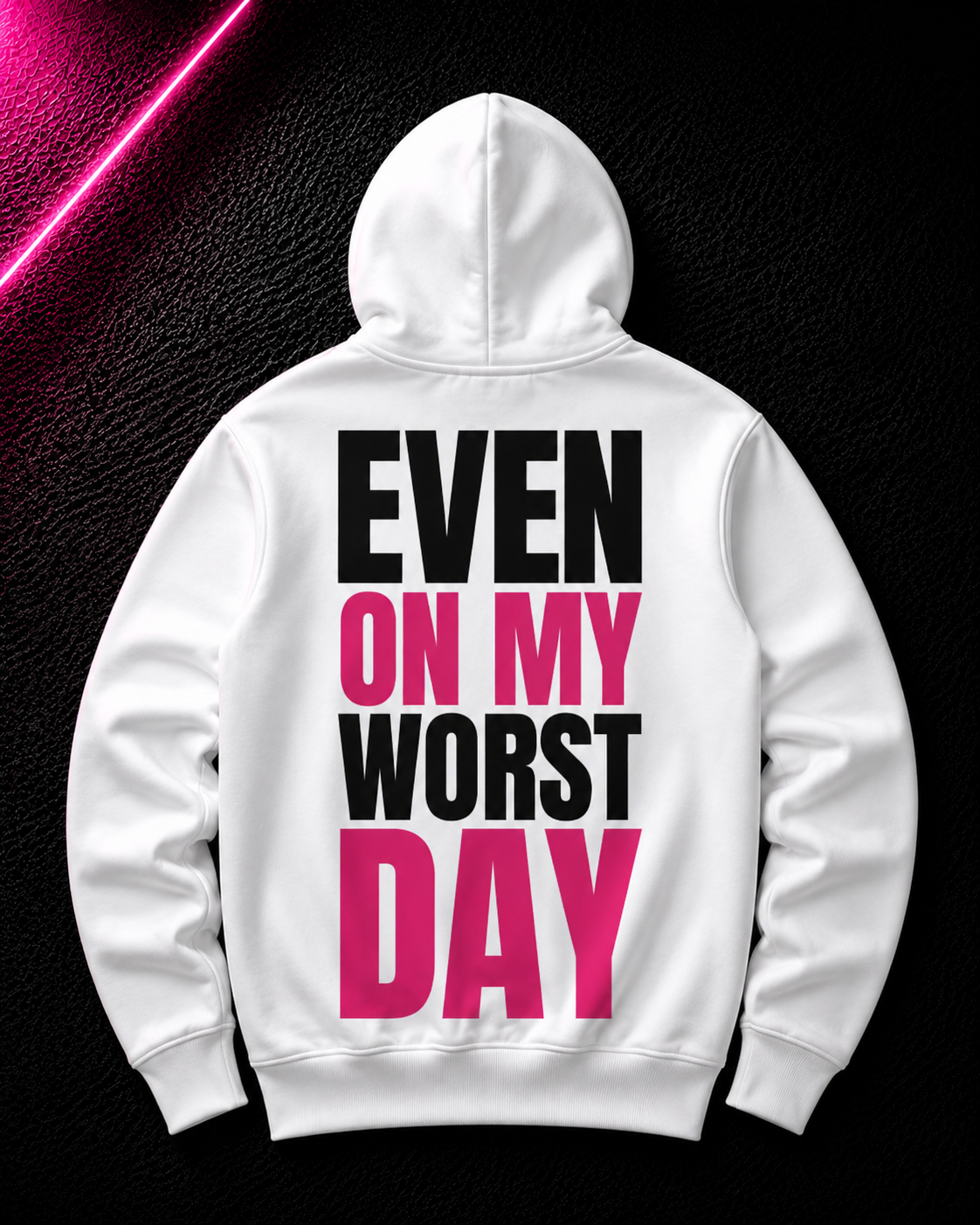 Status+ x E.O.M.W.D. White Hoodie — Pink Logo — back