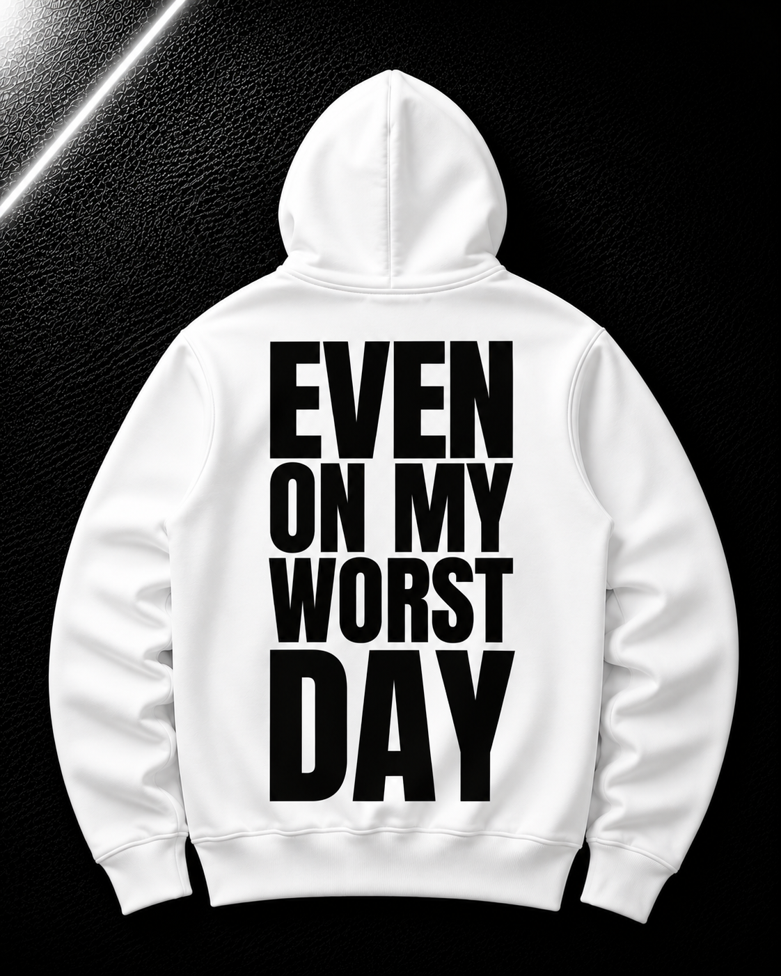 Status+ x E.O.M.W.D. White Hoodie — Black Logo — back