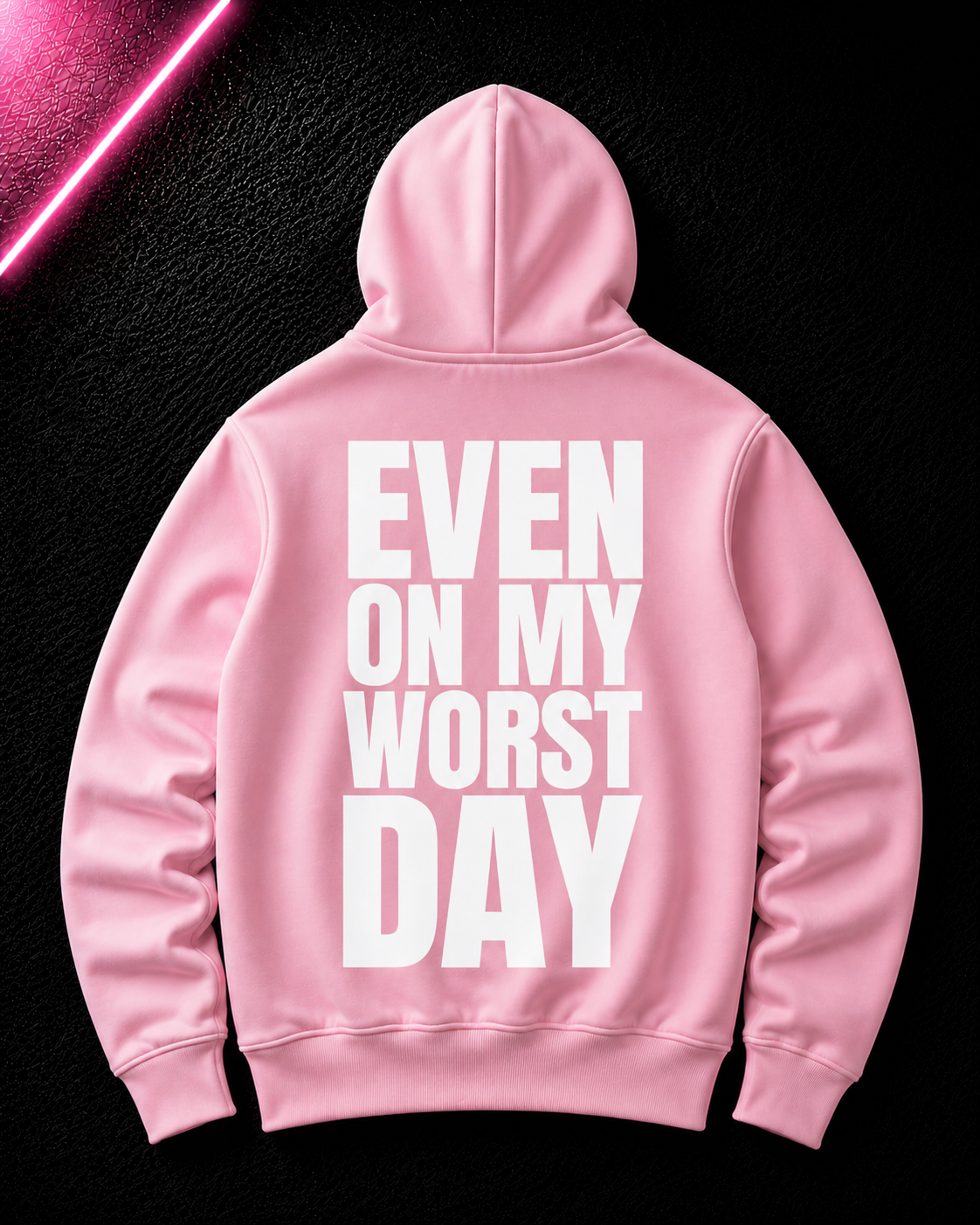 Status+ x E.O.M.W.D. Pink Hoodie — White Logo — back