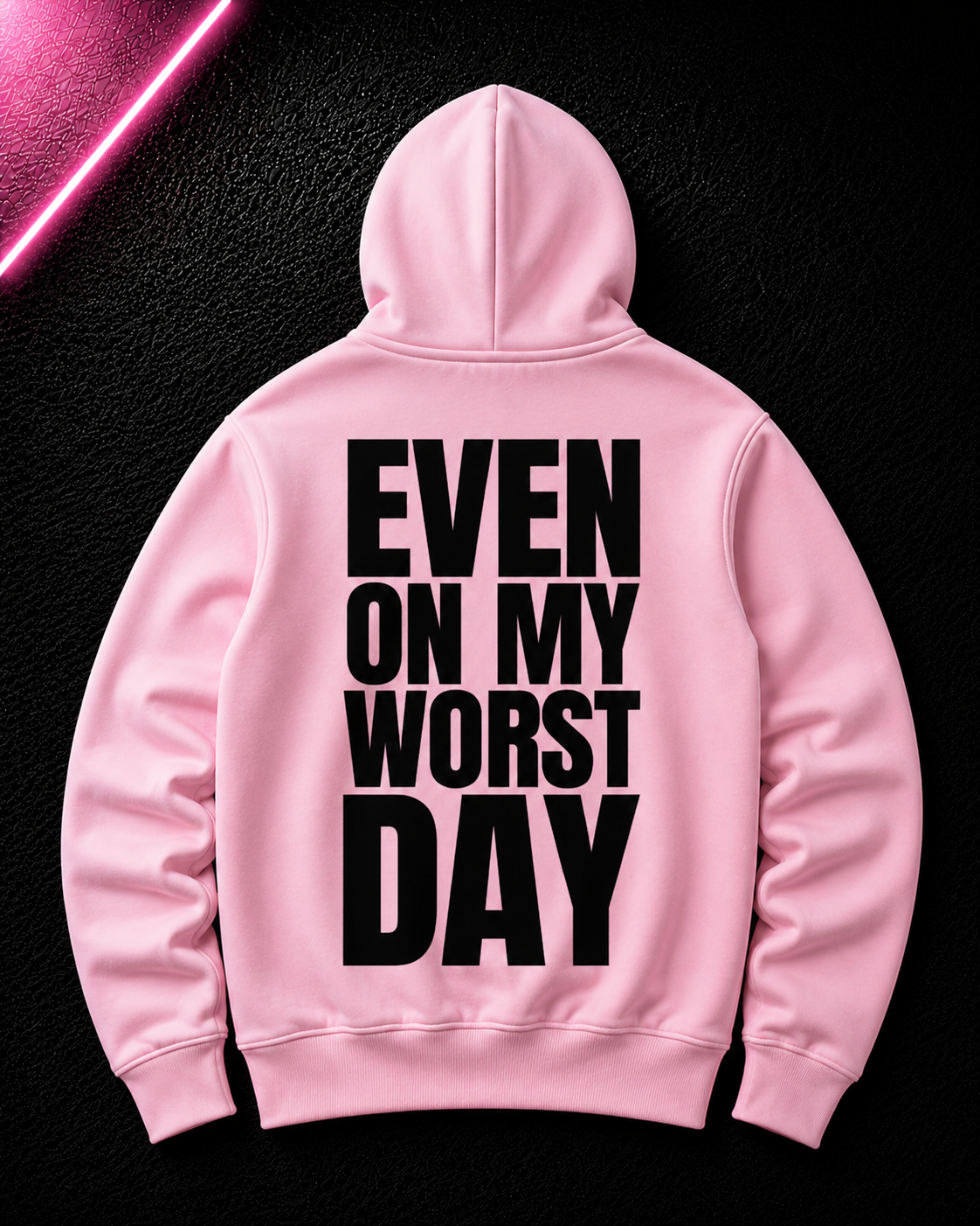 Status+ x E.O.M.W.D. Pink Hoodie — Black Logo — back