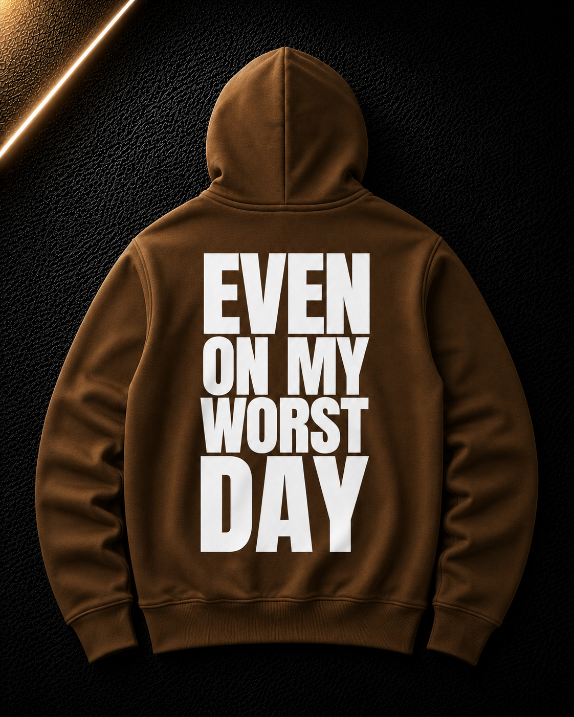 Status+ x E.O.M.W.D. Brown Hoodie — White Logo — back
