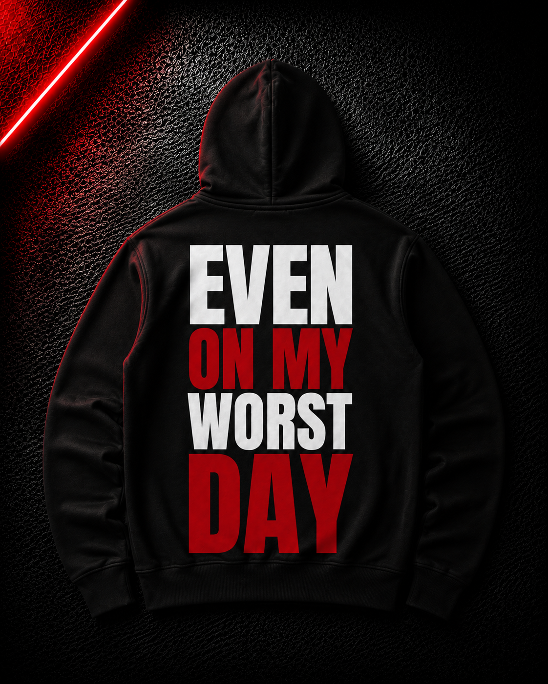 Status+ x E.O.M.W.D. Black Hoodie — White & Red Logo — back