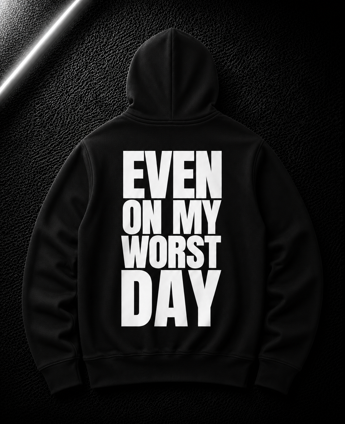 Status+ x E.O.M.W.D. Black Hoodie — White Logo — back