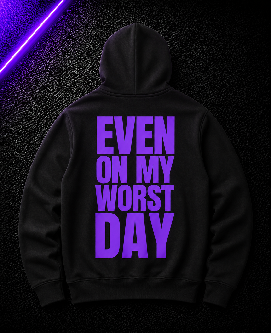 Status+ x E.O.M.W.D. Black Hoodie — Purple Logo — back