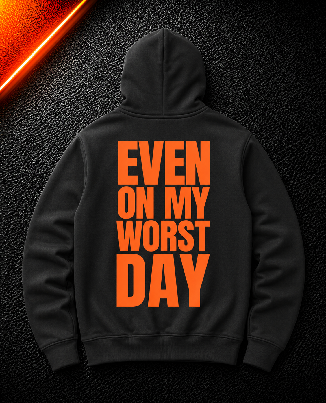 Status+ x E.O.M.W.D. Black Hoodie — Orange Logo — back