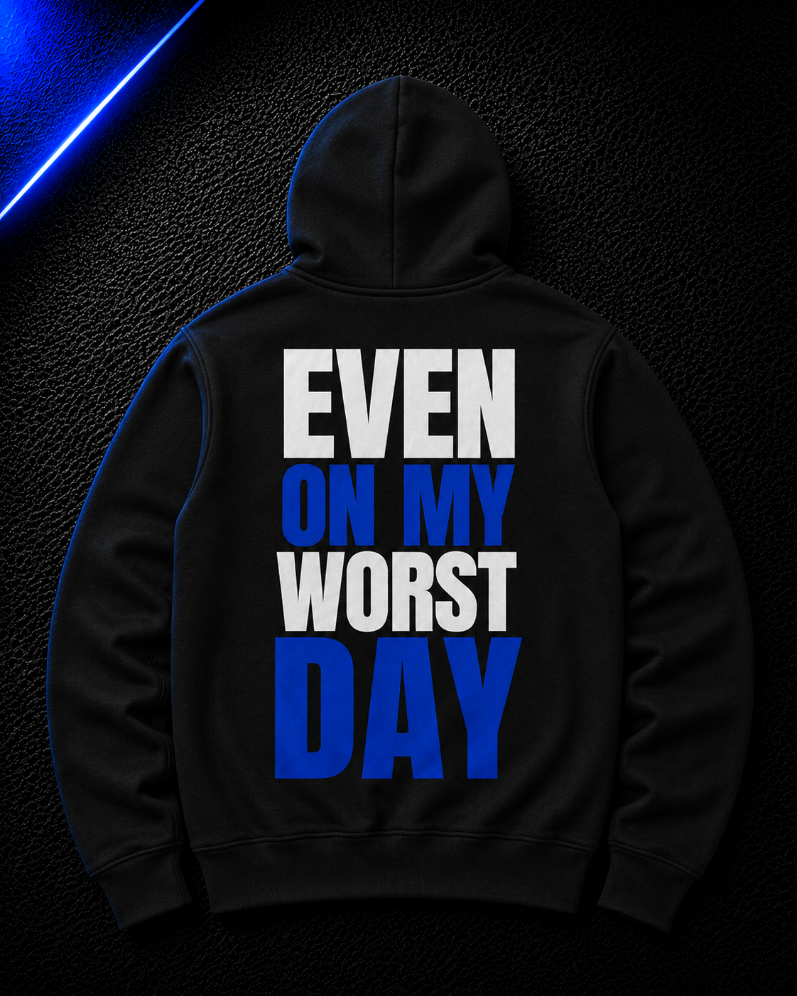 Status+ x E.O.M.W.D. Black Hoodie — Blue Logo — back
