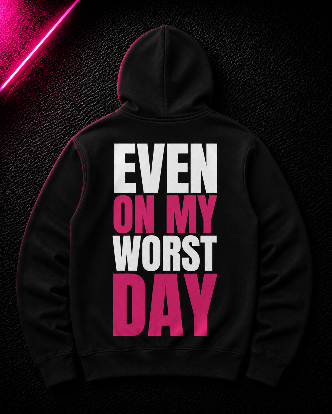 Status+ x E.O.M.W.D. Black Hoodie — Pink Logo — back