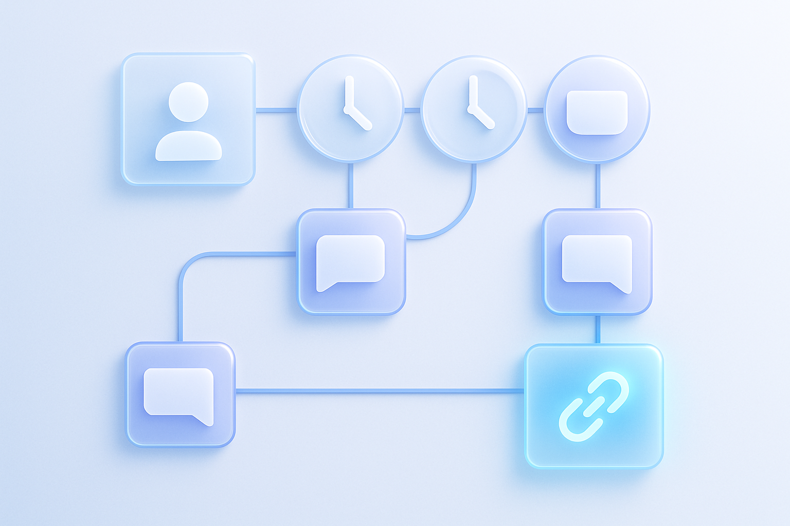 Abstract visualization of a fitness membership renewal automation workflow: nodes for CRM contact, timer triggers at 90/