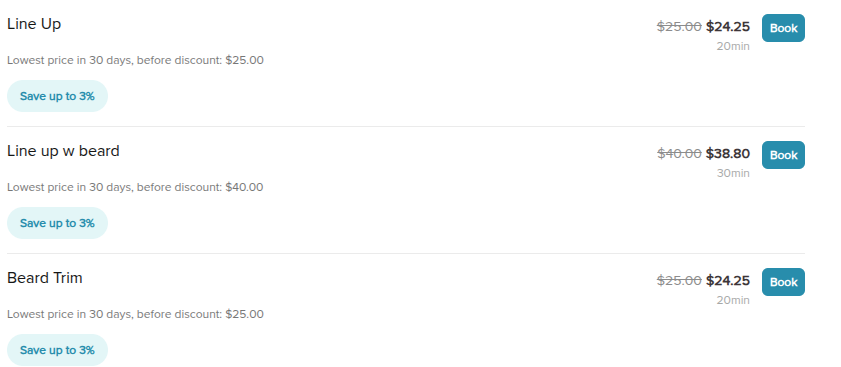 Booksy screenshot showing lineup service