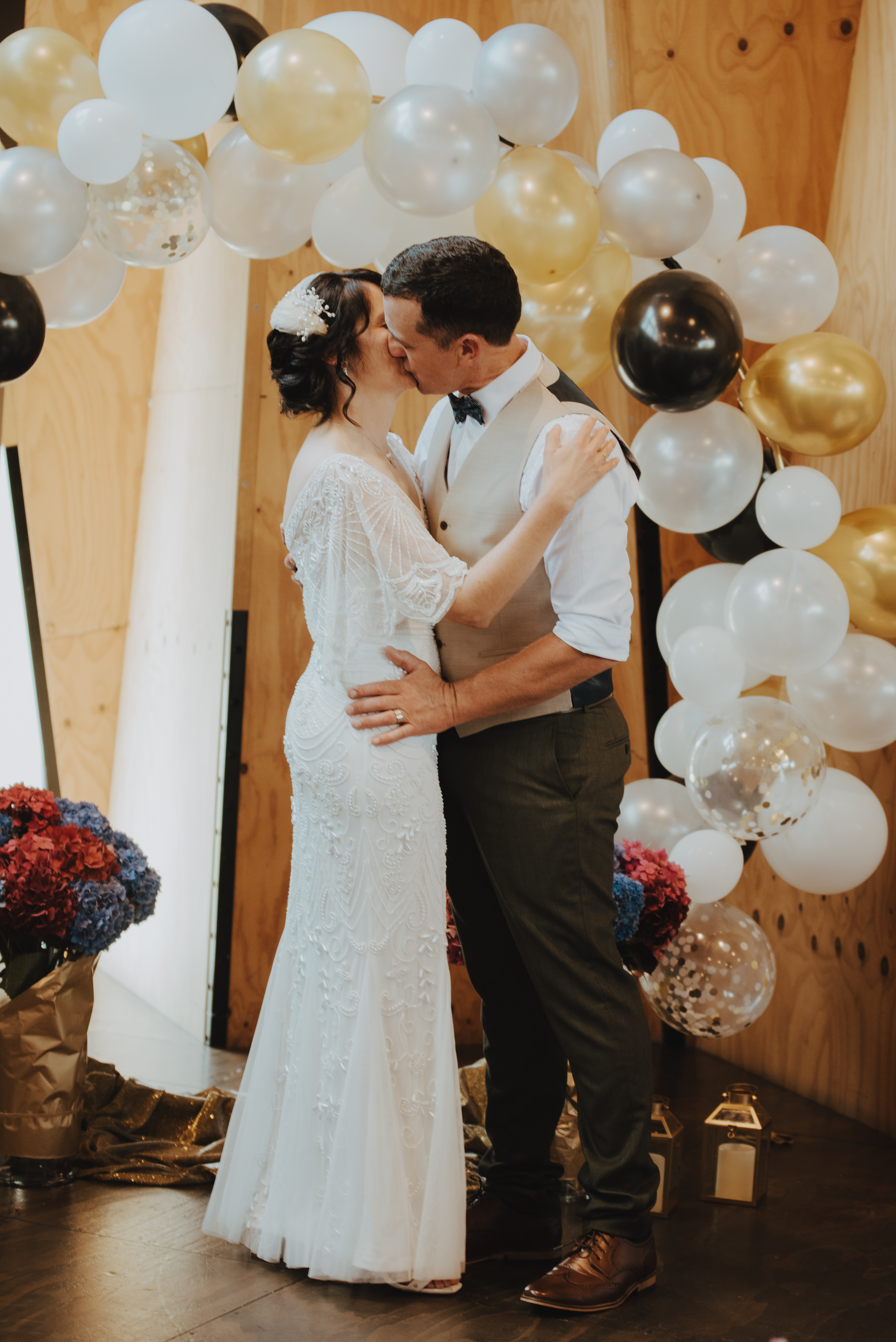 first kiss at great gatsby themed wedding at moutn pleasant community hall first kiss at great gatsby themed wedding at moutn pleasant community hall