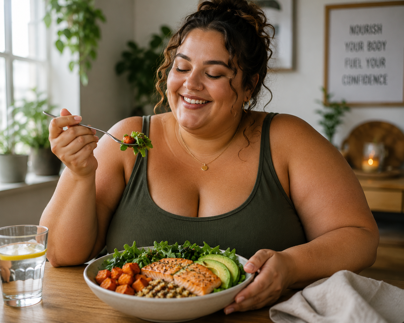 person enjoying a good healthy meal