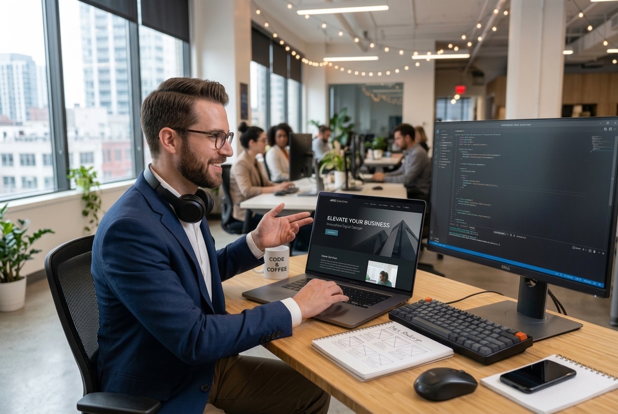 Professional web developer creating a responsive and SEO-friendly business website for a small business