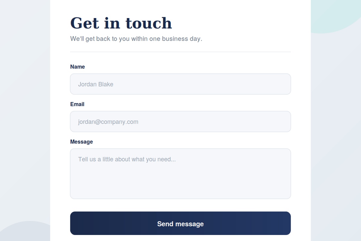 Simple website contact form designed to generate leads from business website visitors. Simple website contact form designed to generate leads from business website visitors.