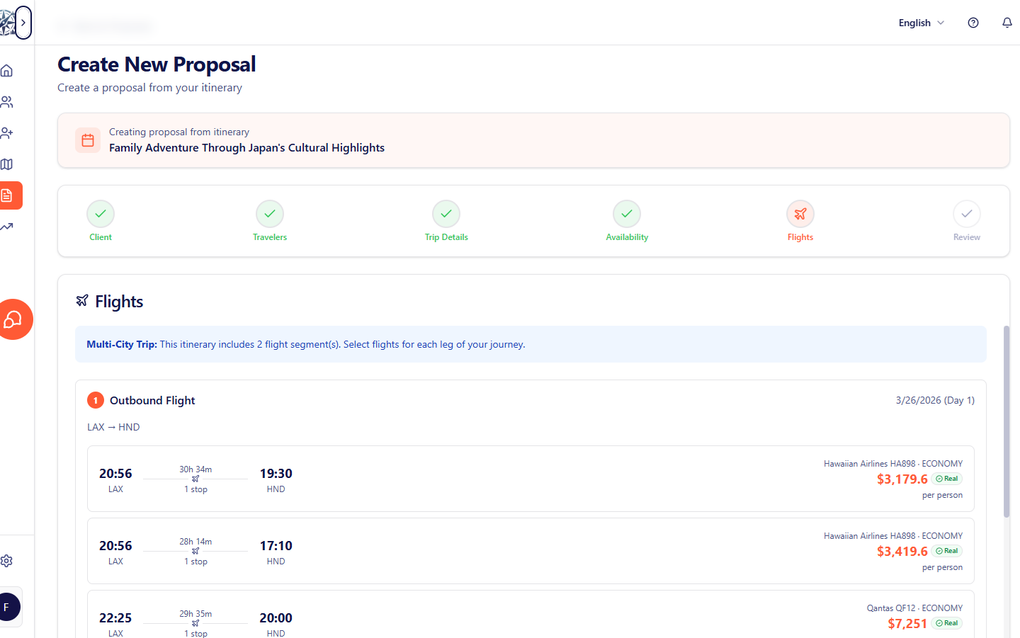 Flight search results