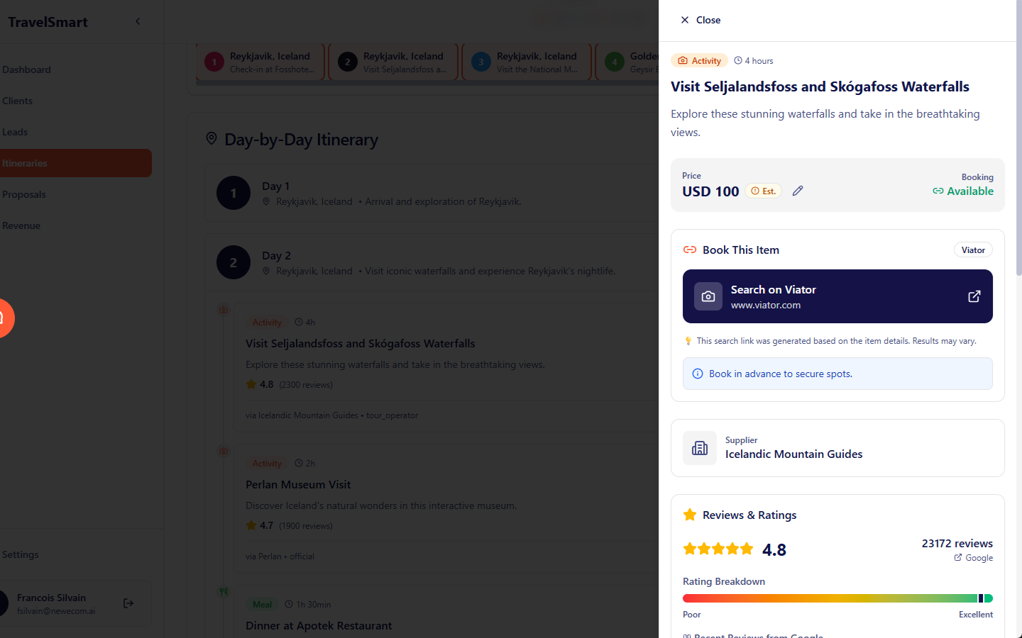 Itinerary detail with map