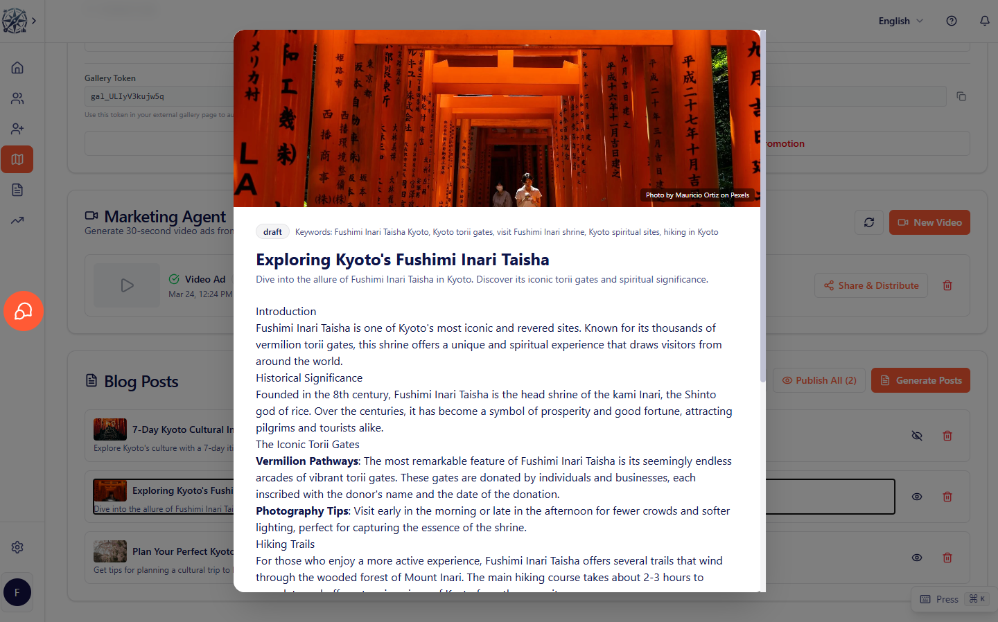 Blog management panel