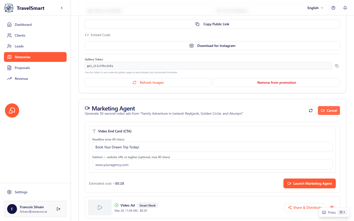 Video generation panel