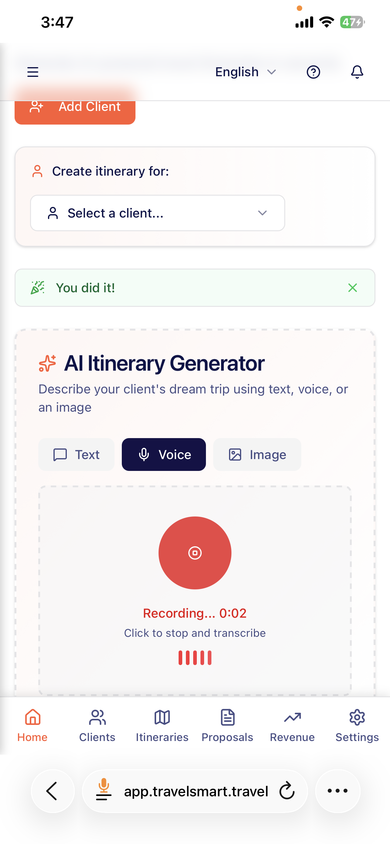 Voice input on mobile