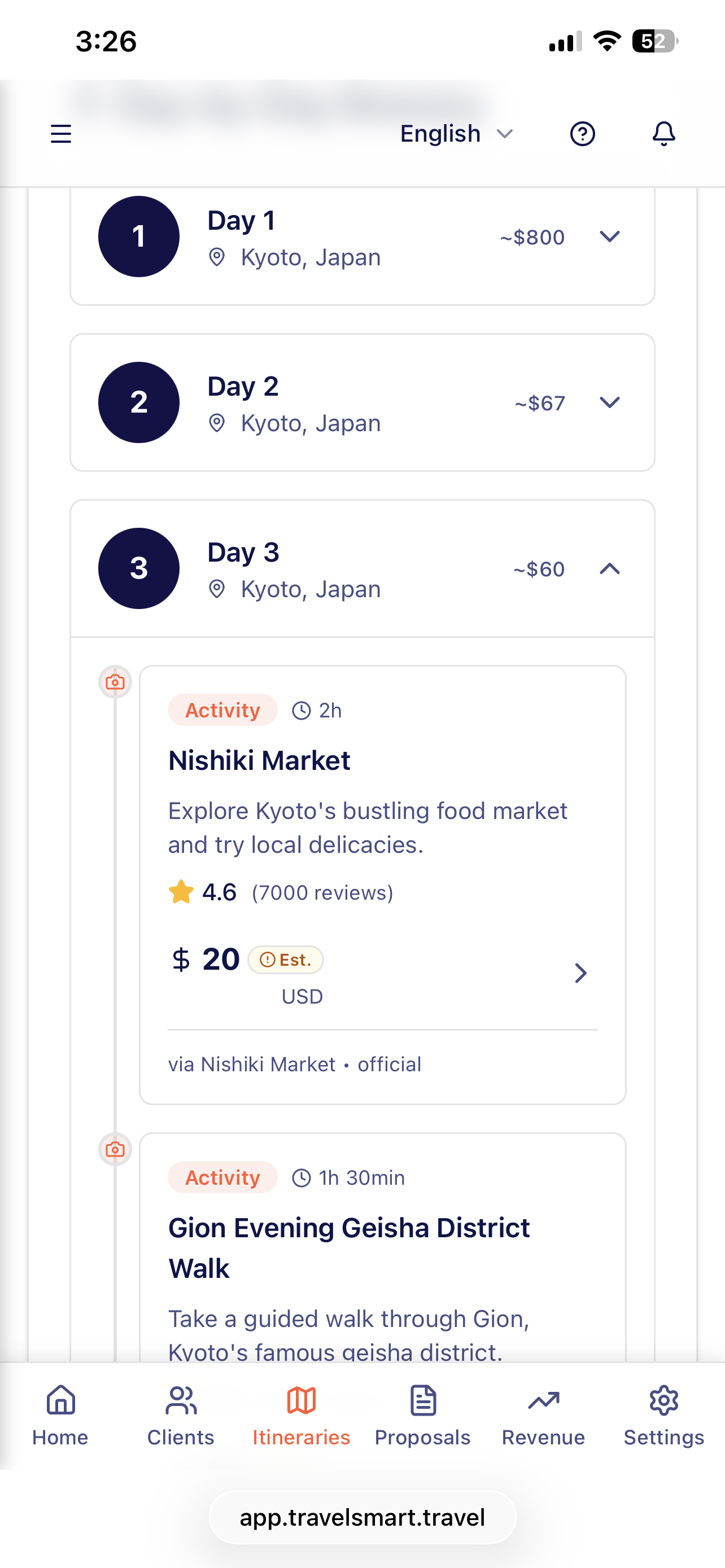 Day timeline on mobile