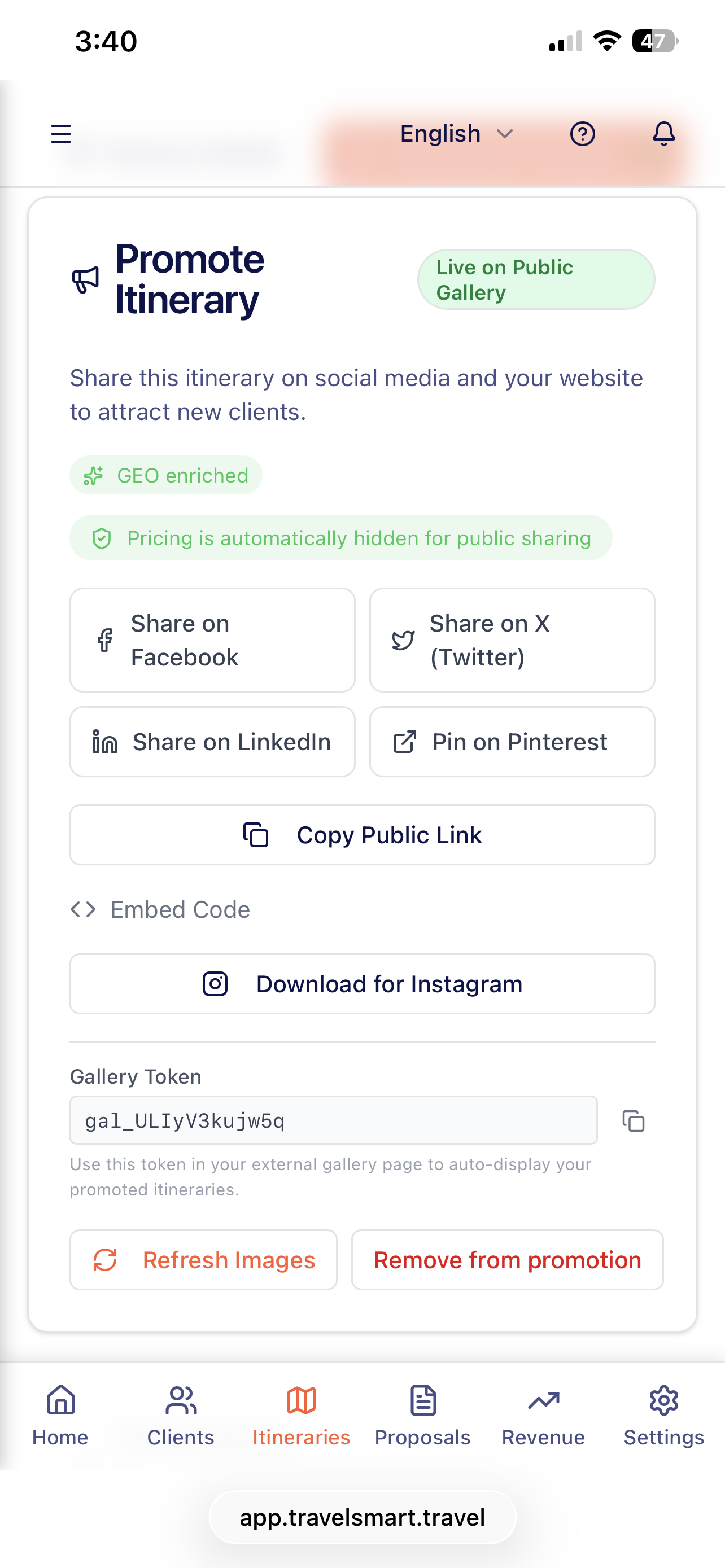 Share options on mobile