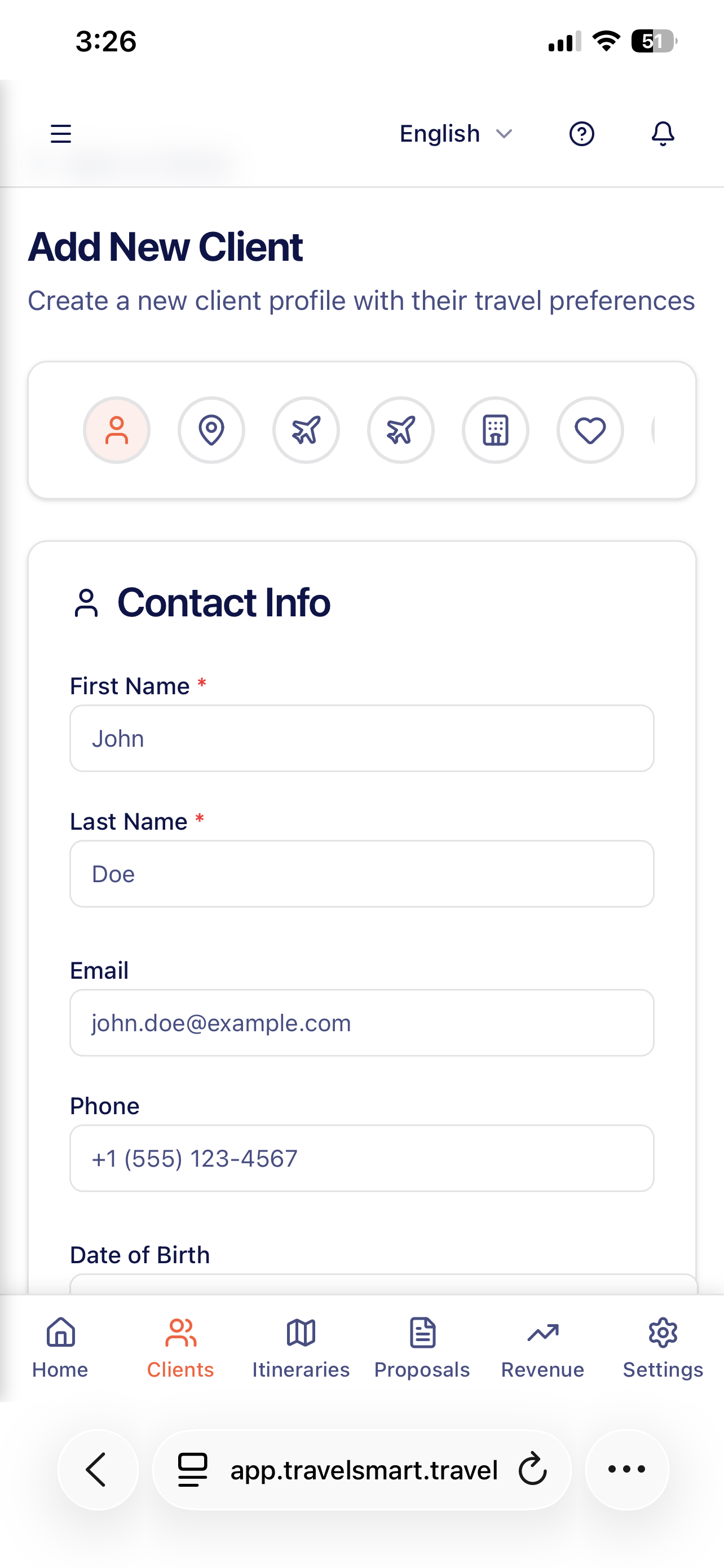 Client preferences on mobile