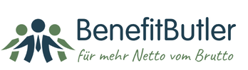 BenefitButler Logo als Full-Service-Anbieter für Arbeitgeber. Abstrakte Figuren symbolisieren Teamarbeit, Unterstützung und ganzheitliche Mitarbeiter-Benefits zur Steigerung der Arbeitgeberattraktivität.