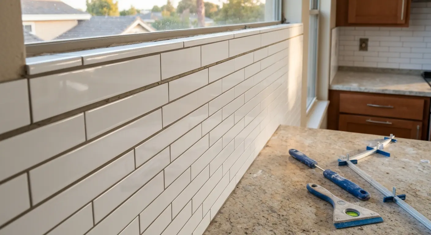 Subway tile backsplash installation