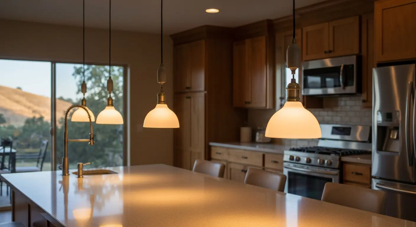 Pendant lighting over kitchen island